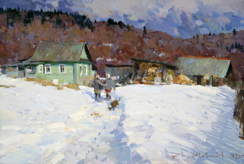 Шевелёв Александр Викторович. Март в Шереховичах. Холст, масло. 33,5х50. 2022. Собственность автора.