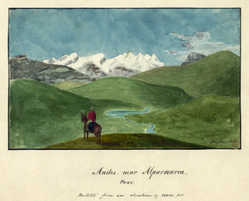 Альфред Томас Агат. Анды, недалеко от Альпармарка, Перу. Бумага, акварель, гуашь, белила, тушь. 1838-1842. Библиотека Конгресса.