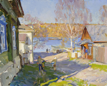 Шевелёв Александр Викторович. Плёс. Осеннее Солнце. ДВП, масло. 27х33,5. 2021. Собственность автора.