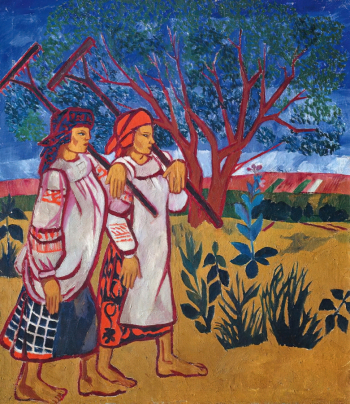 Гончарова Наталья Сергеевна. Бабы с граблями. Холст, масло. 117х102. 1909. Серпуховский историко-художественный музей.