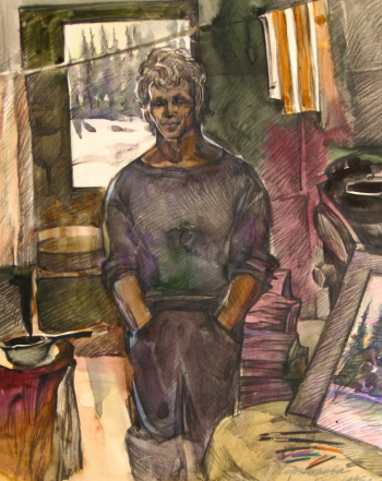 Черкасова Галина Сергеевна. Женя в Прилуках. Бумага, смешанная техника. 38,8х32. 1996. Музей вечной мерзлоты.