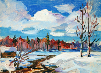 Каунченко Евгений Петрович. Весенний день. Этюд. Холст, масло. 12,5х17. 1975. Музей вечной мерзлоты.