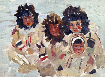 Каунченко Евгений Петрович. Дети (этюд). Холст, масло. 12,6х17,3. 1975. Музей вечной мерзлоты.