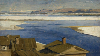 Лодейщиков Николай Васильевич. Ангара весной. Картон, масло. 19х34. 1923. Иркутский областной художественный музей имени В.П.Сукачева.