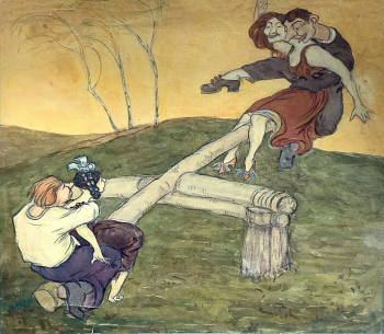 Стражев Александр Иванович. На качелях. Бумага, карандаш, акварель. 34х37,3. 1900-1919. Звенигородский государственный музей-заповедник.