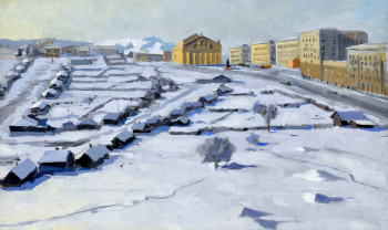 Марков Павел Николаевич. Строительство в Нижнем Тагиле в 1950-е. Холст, масло. 36х59,5. 1980-е. Нижнетагильский музей-заповедник `Горнозаводской Урал`.