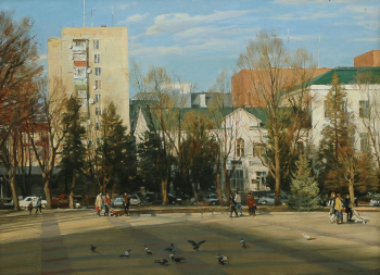Назаренко Геннадий Борисович. Город Майкоп, площадь Ленина. Холст, масло. 57х77. 2013. Картинная галерея Республики Адыгея.