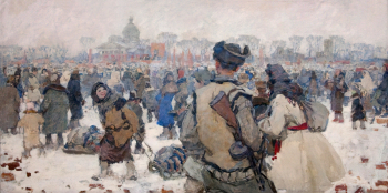Отрощенко Сергей Борисович. Митинг в освобожденном Гомеле. Холст, масло. 100х210. 1943-1944. Центральный музей Великой Отечественной войны 1941-1945 гг.