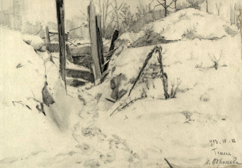 Обрыньба Николай Ипполитович. Гомель. Бумага, карандаш. 18,7х26,5. 1943. Центральный музей Великой Отечественной войны 1941-1945 гг.