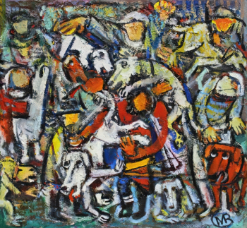 Мымрин Виктор Михайлович. Отлов собак. Холст, масло. 55х59. 1990. Сосновоборский художественный музей современного искусства.