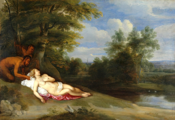 Каспар Нетшер. Сатиры и нимфа. Доска, масло. 36х51. 1660-1684. Государственный музей изобразительных искусств Республики Татарстан.