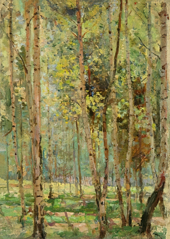 Пейсахович Абрам Израилевич. Берёзовая роща. Холст, масло. 42х30. 1956. Вятский художественный музей имени В.М. и А.М. Васнецовых.