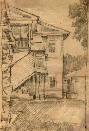 Пейсахович Абрам Израилевич. Вятский дворик. Бумага, карандаш. 31х21. 1925. Вятский художественный музей имени В.М. и А.М. Васнецовых.