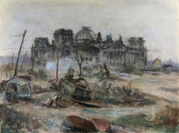 Андрияка Николай Иванович. Рейхстаг. Бумага, пастель. 37х50. 1945. Государственный музей обороны Москвы.