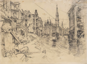 Андрияка Николай Иванович. Улица Берлина. Бумага, карандаш. 48х57. 1945. Государственный музейно-выставочный центр РОСИЗО.