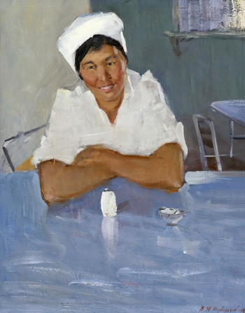 Медведский Владимир Михайлович. Официантка. Холст, масло. 80х63. 1962. Приморская государственная картинная галерея.