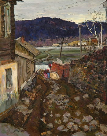 Домашников Борис Фёдорович. Весна в Сатке. Холст, масло. 75х60. 1950-е. Челябинский государственный музей изобразительных искусств.