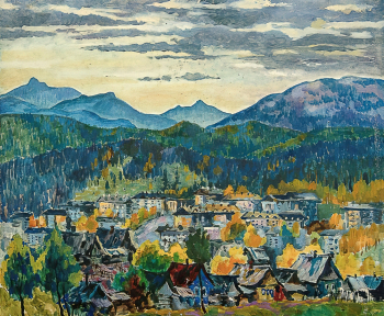 Суханов Александр Геннадьевич. Сатка. Картон, масло, гуашь. 59х74. 1980-е. Саткинский краеведческий музей.