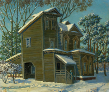 Игловиков Владимир Георгиевич. Дом в Мытищах. ДВП, темпера. 60х70. 1992. Мытищинский историко-художественный музей.
