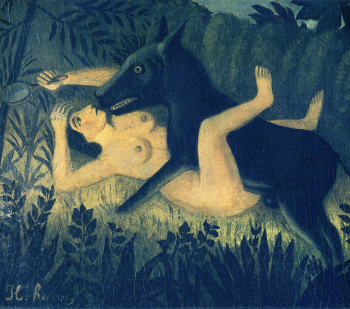 Анри Руссо. Красавица и чудовище. Холст, масло. 32х41,5. 1910. Старая национальная галерея (Берлин).
