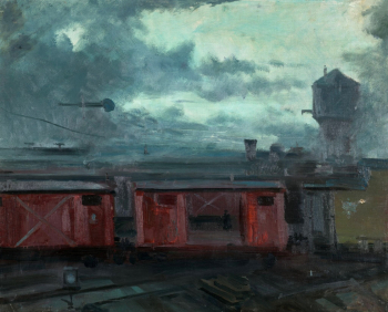 Волков Борис Иванович. Станция. Холст, масло. 60х75. 1963. Государственная Третьяковская галерея.