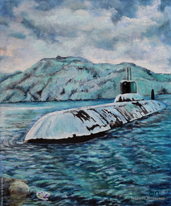 Порозина Марина Валерьевна. Русская атомная подводная лодка на страже в Арктике. Холст, масло. 55х45. 2019. Собрание художницы.