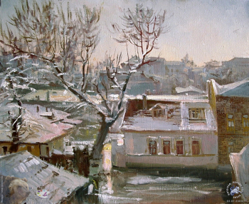 Бегма Оксана Владимировна. Зима на улице 7 февраля. Холст, масло. 55х45. 1999. Частное собрание.