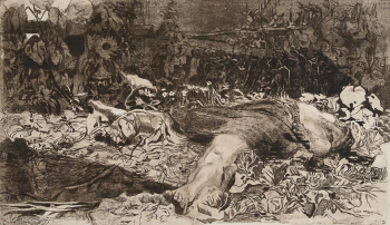 Кете Кольвиц. Изнасилованная. Бумага, акватинта. 44,6х62,3. 1903. Государственный музей изобразительных искусств имени А.С.Пушкина.