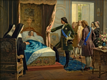 Горский Константин Николаевич. Пётр I посещает госпожу Ментенон в 1717 году. Холст, масло. 70х92. 1887. Государственный Русский музей.