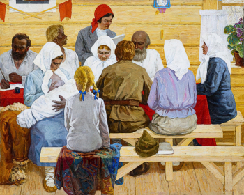 Калашов Сергей Ваганович. Ликбез. Холст, масло. 120х150. 1970. Дальневосточный художественный музей.