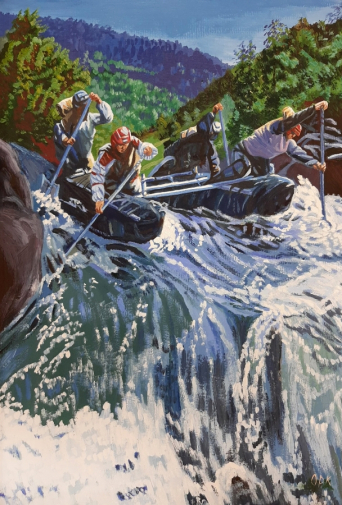Оркуша Анна Владимировна. Экстремалы. Бумага, масло. 50х36. 2003. Усинский музейно-выставочный центр `Вортас`.