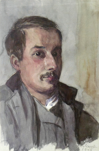 Лансере Николай Евгеньевич. Автопортрет. Бумага, акварель. 37х23,7. 1906. Вологодская областная картинная галерея.