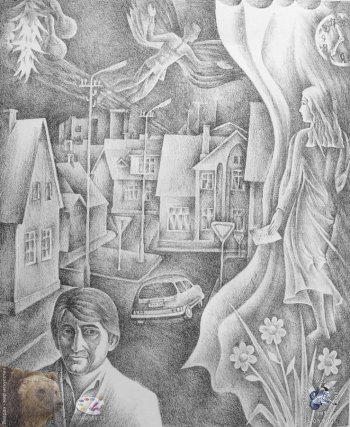 Барциц Рауф Чинчорович. Автопортрет. Бумага, литография. 49х46. 1989. Частное собрание.