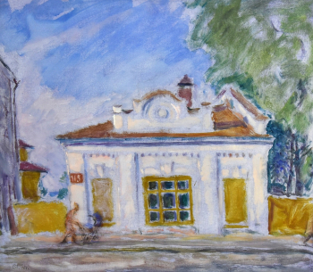 Павлов Олег Борисович. Домик. Великий Устюг. Картон, масло. 57х50. 1984. Малоярославецкий музейно-выставочный центр имени И.А.Солдатенкова.