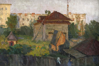 Кораблин Василий Степанович. Переулок Оборонный. Старый Бийск. Картон, масло. 39,5х58,7. 1966. Бийский краеведческий музей имени В.В.Бианки.