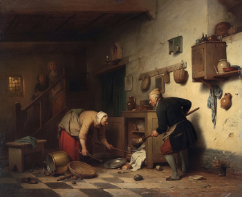 Фердинанд де Бракелер. Ловля мыши. Доска, масло. 44х54. 1864. Государственный музей изобразительных искусств имени А.С.Пушкина.