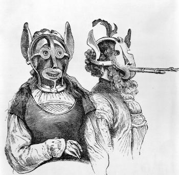 Неизвестный художник. Женщины в масках позора. Бумага, ксилография. 1870. Частное собрание.