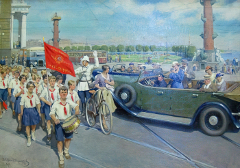 Владимиров Иван Алексеевич. Интуристы в Ленинграде. Холст, масло. 141х102. 1937. Государственный музейно-выставочный центр РОСИЗО.