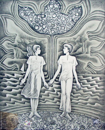 Барциц Рауф Чинчорович. На берегу моря. Бумага, литография. 48х40. 1986. Частное собрание.