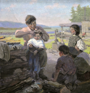 Карамзин Владимир Семёнович. Свой парикмахер. Холст, масло. 100х94. 1959. Национальный художественный музей Республики Саха (Якутия).