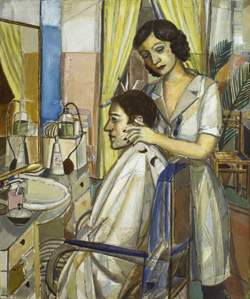 Русанов Виктор Николаевич. В парикмахерской. Холст, масло. 105х87. 1983. Калужский музей изобразительных искусств.
