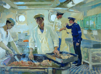 Лемешев Владимир Николаевич. На камбузе. Бумага, темпера. 43х59. 1972. Таганрогский художественный музей.