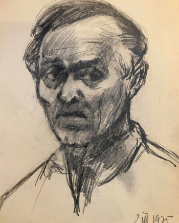 Лапин Евгений Владимирович. Автопортрет. Бумага, карандаш. 1975. Собрание Николая Радченко.