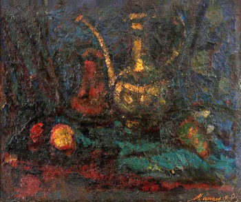 Лапин Евгений Владимирович. Натюрморт с фруктами. Холст, масло. 1991. Собрание Николая Радченко.