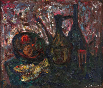 Лапин Евгений Владимирович. Натюрморт с рыбками и подносом. Холст, масло. 1978. Собрание Николая Радченко.