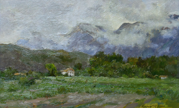 Крылов Порфирий Никитич. Низкие облака (Австрийские Альпы). Холст, масло. 23х37. 1963. Тульский музей изобразительных искусств.