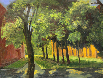 Бутюгов Александр Александрович. Улочка в Нарве. Картон, масло. 39х29. 1980. Кингисеппский историко-краеведческий музей.