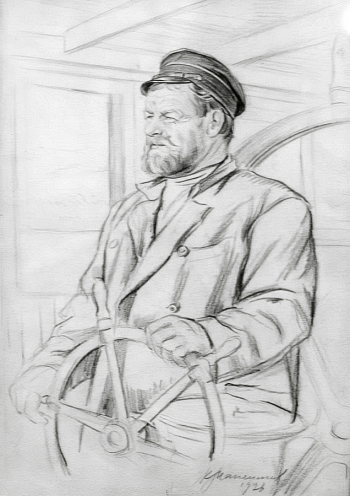 Максимов Константин Иванович. Рулевой. Бумага, карандаш. 34,2х24. 1928. Пензенская областная картинная галерея имени К.А.Савицкого.