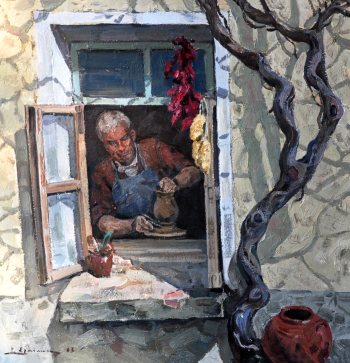 Ермолин Рем Николаевич. Гончар Дочо. Картон, масло. 62х59. 1983. Национальная галерея Республики Коми.
