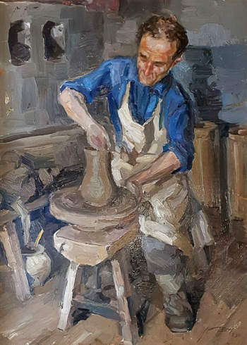 Куклин Василий Константинович. Гончар. Картон, масло. 48,5х35. 1963. Государственный литературно-мемориальный и природный музей-заповедник А.С.Пушкина `Болдино`.